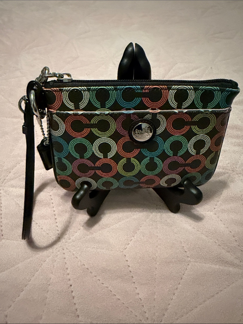 Coach Black Wristlet with Multicolor Signature C Pattern
